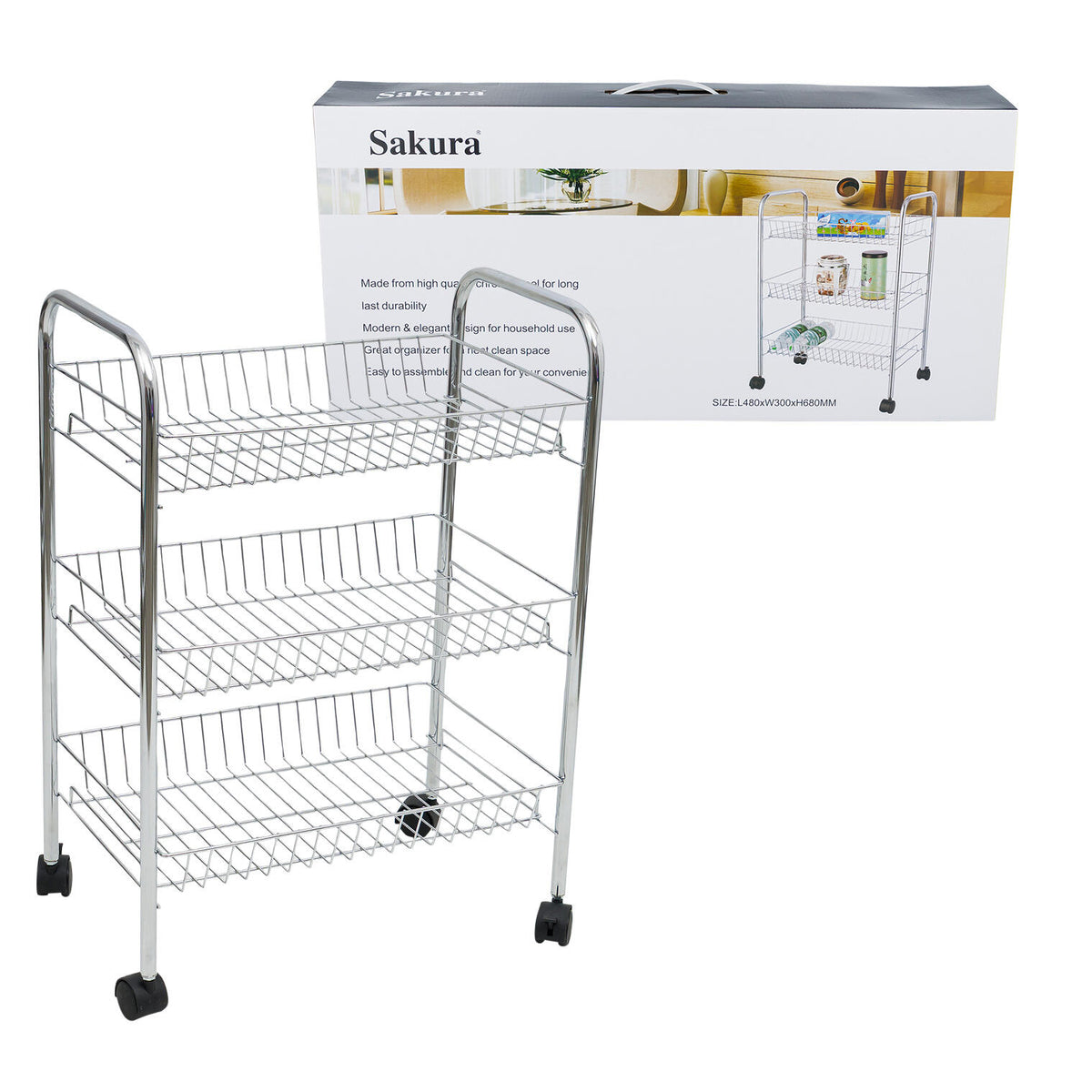 ROLLING CART,26.77 INCH, 3TIER