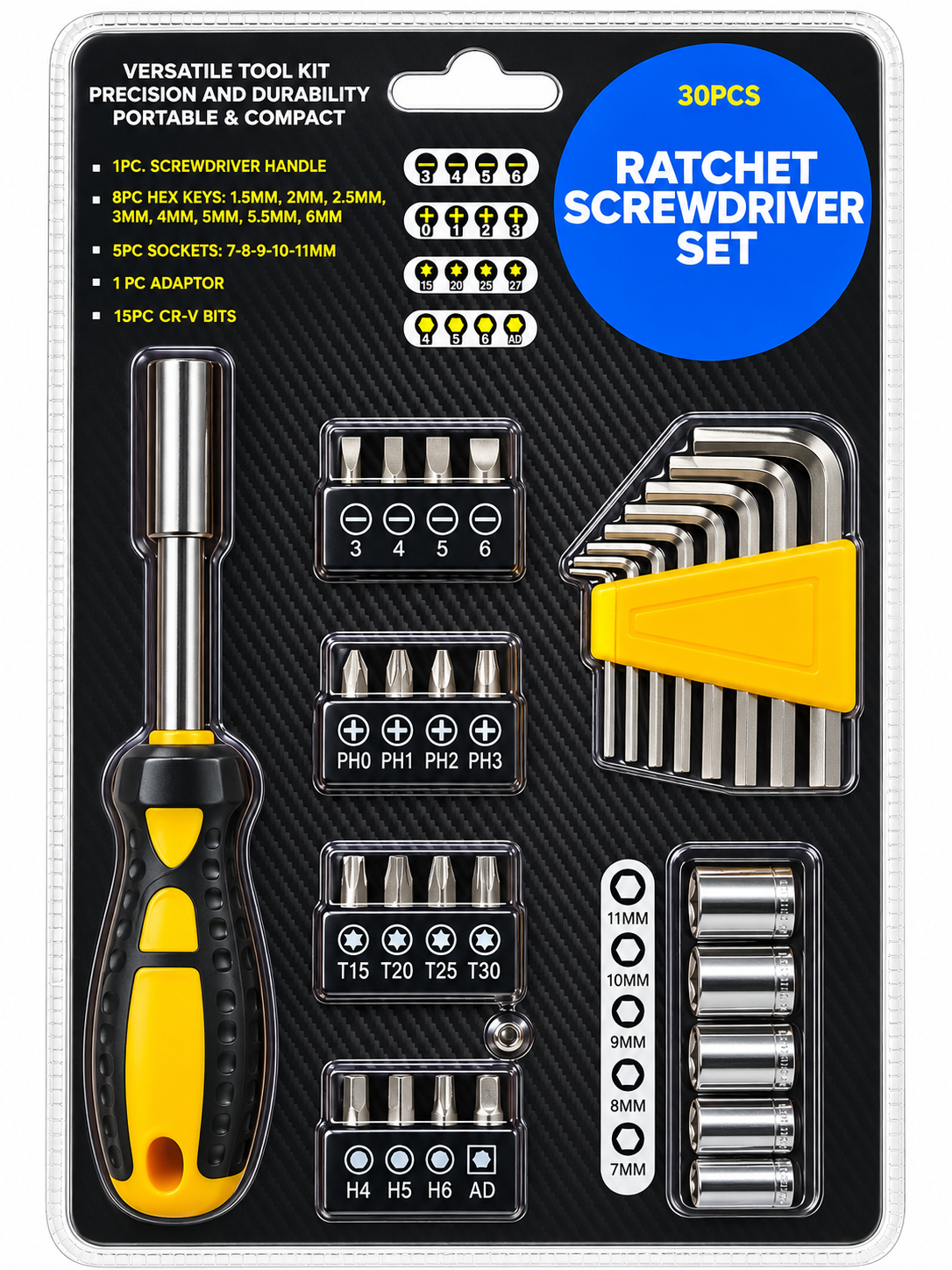 Kole Imports 30-Piece Ratchet Screwdriver Set